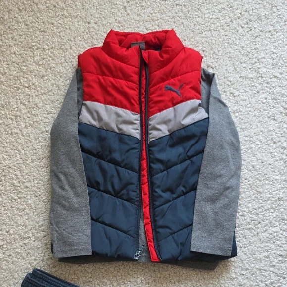 Puma Red Gray & Blue Kids' Outfit - Longsleeve T-shirt, Joggers and Vest - Picture 5 of 9